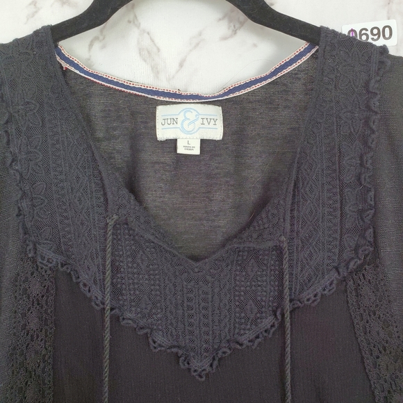 JUN & IVY Black Sheer Blouse Lace Embroidery Large - Picture 8 of 10